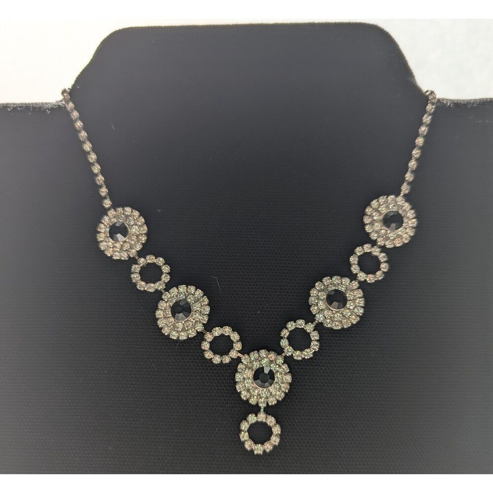 Rhinestone and Black Bead Necklace